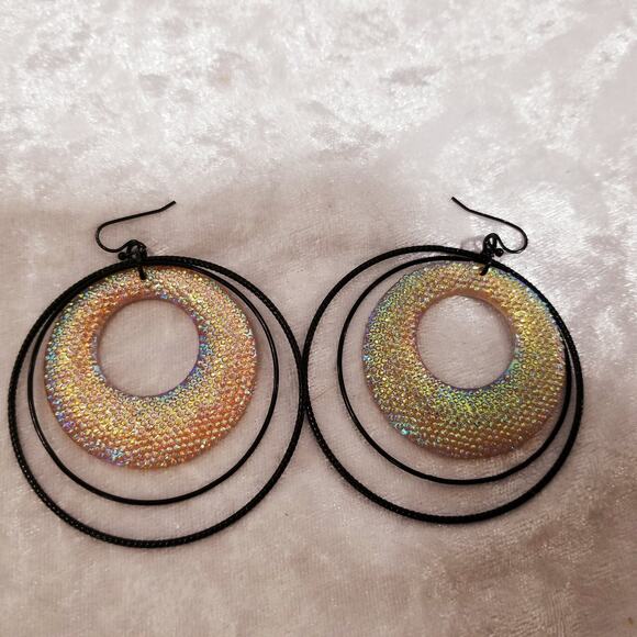 Black and sparkly 2 1/2'' dangle drop earrings 1.1729 - Picture 4 of 6